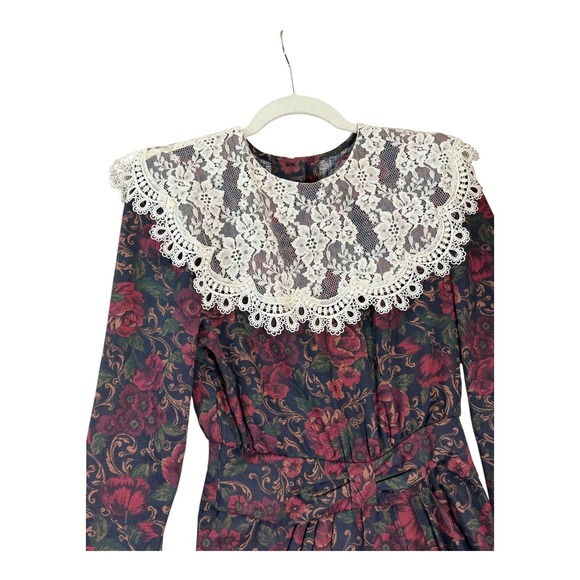 Vtg Gunne Sax by Jessica McClintock Dress S/5 Floral Lace Bib Prairie‎ Victorian - Picture 4 of 10